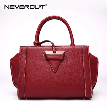 

NEVEROUT High Quality Genuine Leather Handbags for Women Solid Tote Bags Ladies Fashion Handbag Totes Dress Style Shoulder Sac