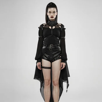 

PUNK RAVE Women Dark Night Knight Heavy Metal Bat Cloak Pu Leather Light Chiffon Bat-shaped Perspective Cloak
