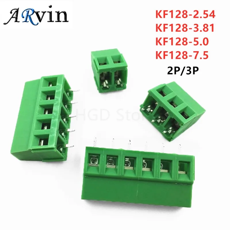 Terminal de empalme de bloque de espaciado, Terminal de tornillo tipo PCB, KF128-2Pin/3 pines, 2,54/3,81/5,0/7,5mm, 10 Uds.