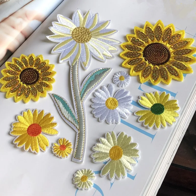 Embroidered Patches Daisy Sunflower Star Applique Trims Quilt