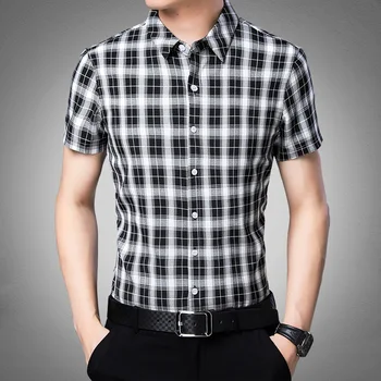 

New Arrival 2020 Men's Shirt Slim Fit Plaid Casual Business Working Short Sleeve Formal Dress Shirts For Men Office Top Clothing