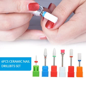 

6pcs Nail Drill Bits Cuticle Cleaner Dust Drill Brush Rotary Polish Tool Ceramic Mounted Grinding Head Electric Manicure Cutter