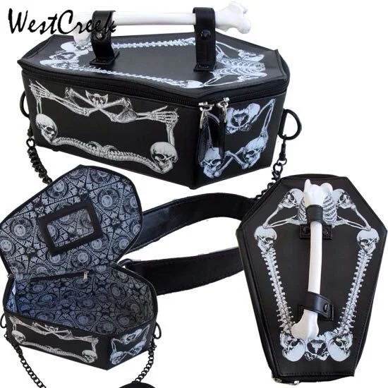 

WESTCREEK Brand PU Leather Harajuku Style Skull Bat Women Messenger Handbag Designer Men Bags Purses and Handbags