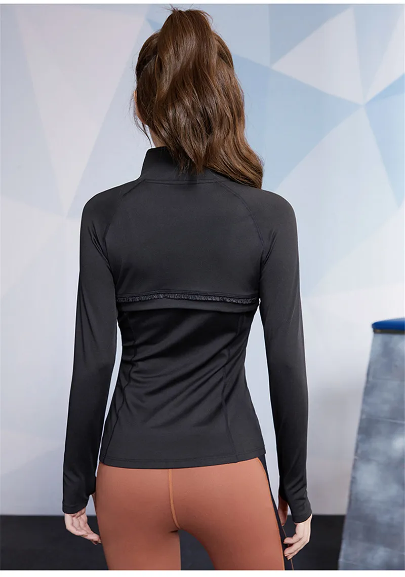 Куртка для йоги Vansydical для женщин на молнии Спортивная рубашка с длинным рукавом Тонкий Фитнес тренажерный зал одежда зима бег