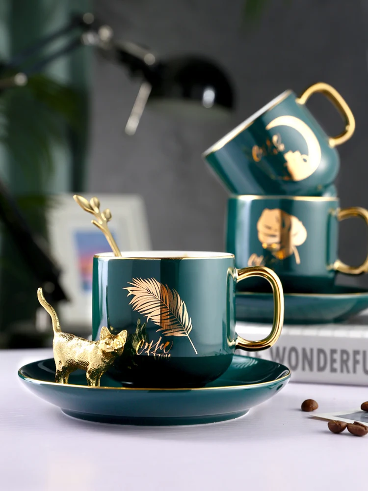 Xicaras Luxury Ceramic Cup Nordic With Spoon Simple Afternoon Tea Coffee Cups Retro Office Porcelain And Saucer Set Tazas | Дом и сад