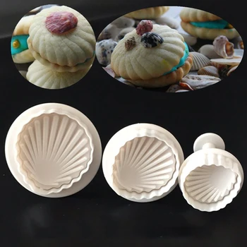 

3Pcs/set White Big Famous Sea Shell Shape 3D Fondant Cake Mold Tools Bakeware Fondant Mold Cookies Cutter Stamp Cake tool