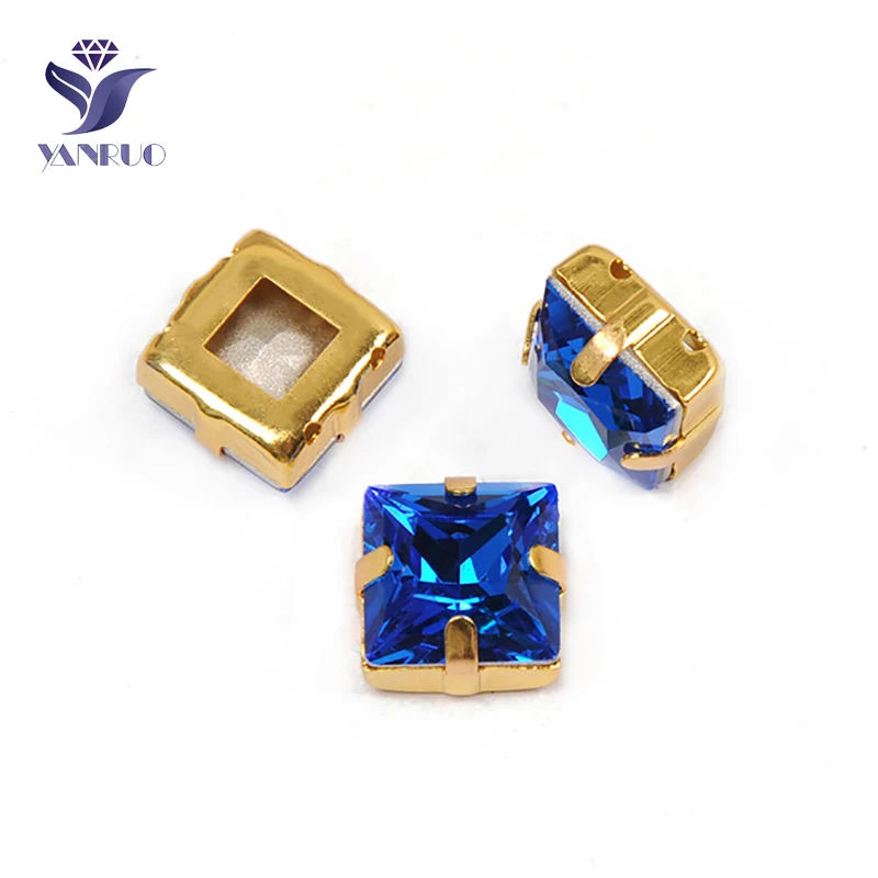 Capri Blue Yanruo 4447 принцесса квадратные стеклянные драгоценные камни DIY Декоративные Камни Точка назад стразы с отверстиями Стразы для одежды аксессуары - Цвет: Capri Blue