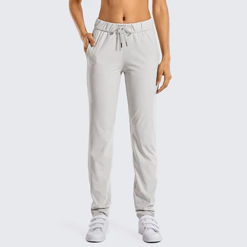 

Stretch Mid Rise Drawstring Long Lounge Pants Lightweight Full Length Travel Athletic Track Sweatpants with Pockets 31 inches