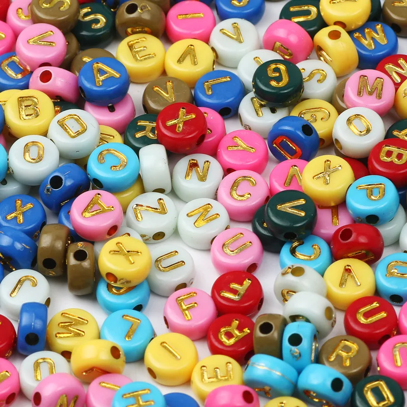 7x4mm Mixed Color Letter Beads Round Flat Alphabet Acrylic Spacer Beads