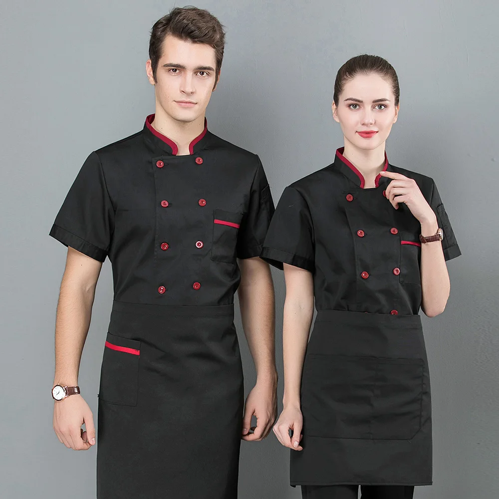 Chef Men and Women Stand Collar double Breasted Summer breathable Short Sleeve Casual Restaurant Cook Wear Catering Uniforms