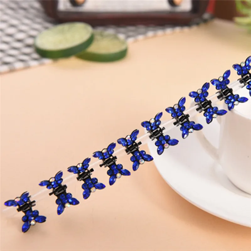 12 Pcs/Set Small Butterfly Shape Crystal Rhinestone Hair Claws Sweet Metal Hair Crab Clip For Women Headwear Hair Accessoires - Цвет: Royal Blue