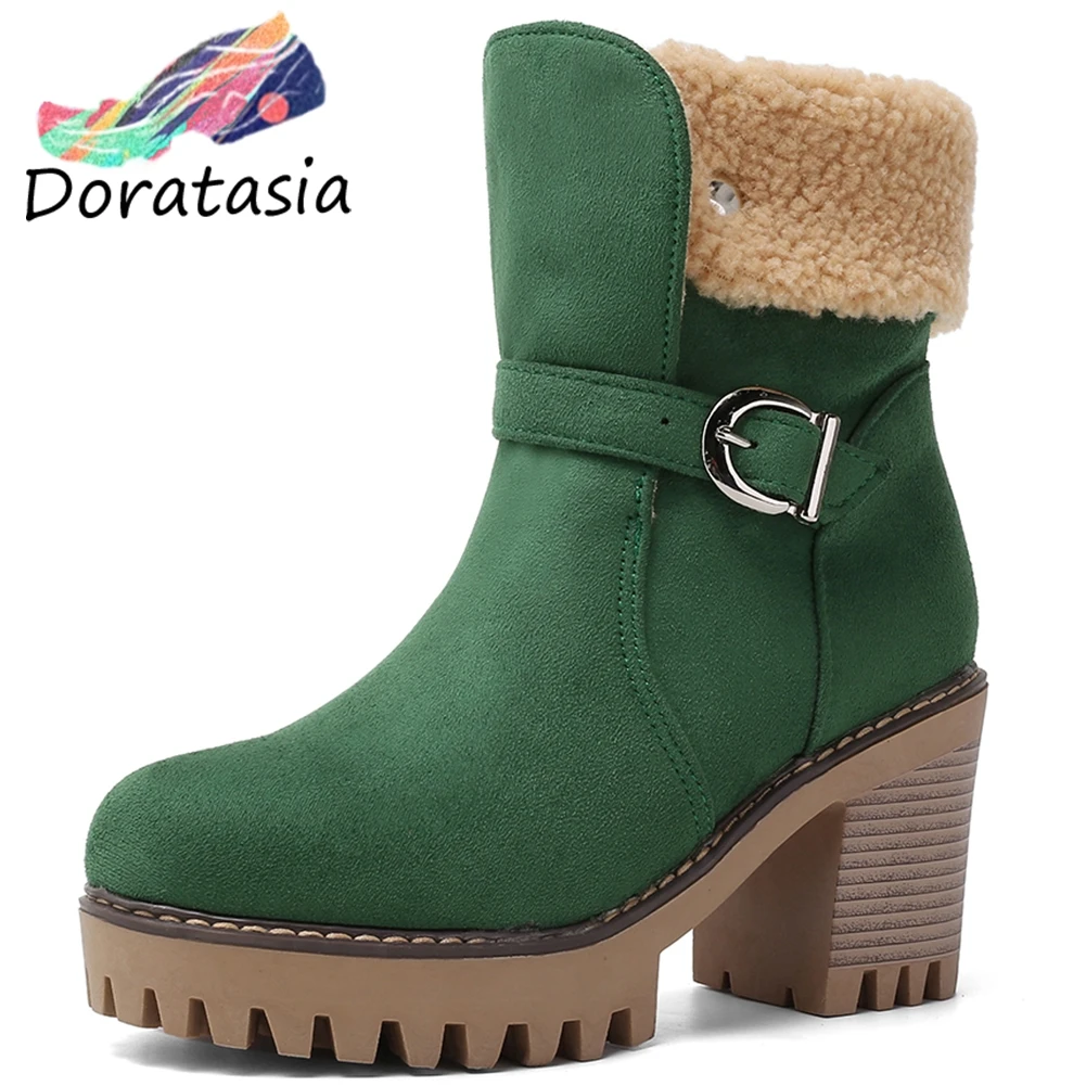 

2020 New Fashion Chunky Heels Ankle Boots Women Shoes Woman Platform Add Fur Autumn Winter Boots Woman Shoes