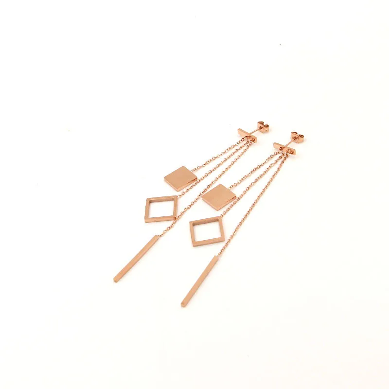 Fashion new earrings long section three chain geometry tassel rose gold woman earrings for women jewelry wholesale