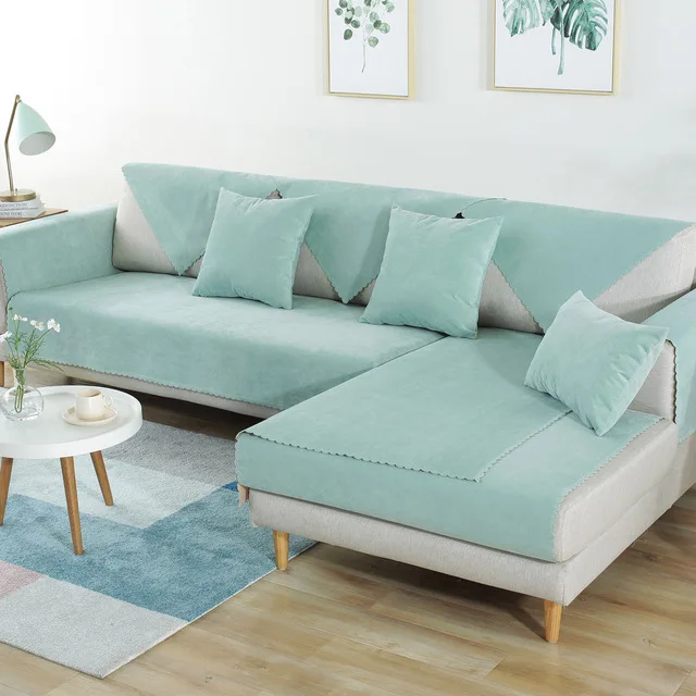 Sky blue 04 Диванных чехлов для Гостиная 8 расцветок плюшевые диванную подушку Чехол для дивана современный минималистский угловой диван Полотенца Подушка сиденья для 1/2/3 местный - Цвет: Sky blue 04