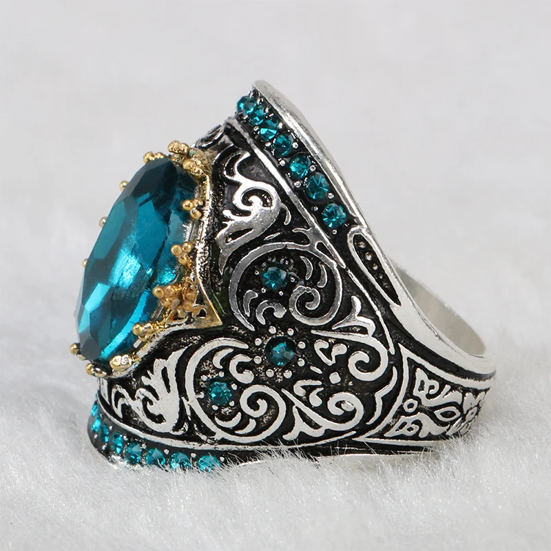 Silver Ring Cellacity 925 Jewelry for Party Aquamarine for Women Huge Oval Gemstones Hyperbole Design Size6-10 Female Gift