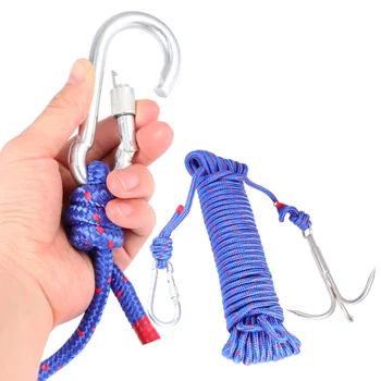

20M 3-claws Grappling Hook Steel Carabiner Climbing Safety Rope Cord Life-Saving Emergency Escape Rope for Outdoor Climbing Anch
