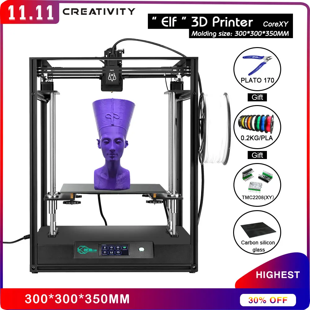 

Creativity CoreXY Elf dual Z-axis 3Dprinter High-precision aluminum profile frame large area FDM TMC2208 drive 3DTOUCH low noise