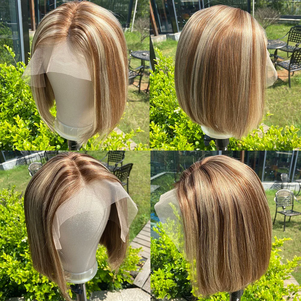 Парик из человеческих волос имбирный блонд коричневый балаяж цветные недорогие