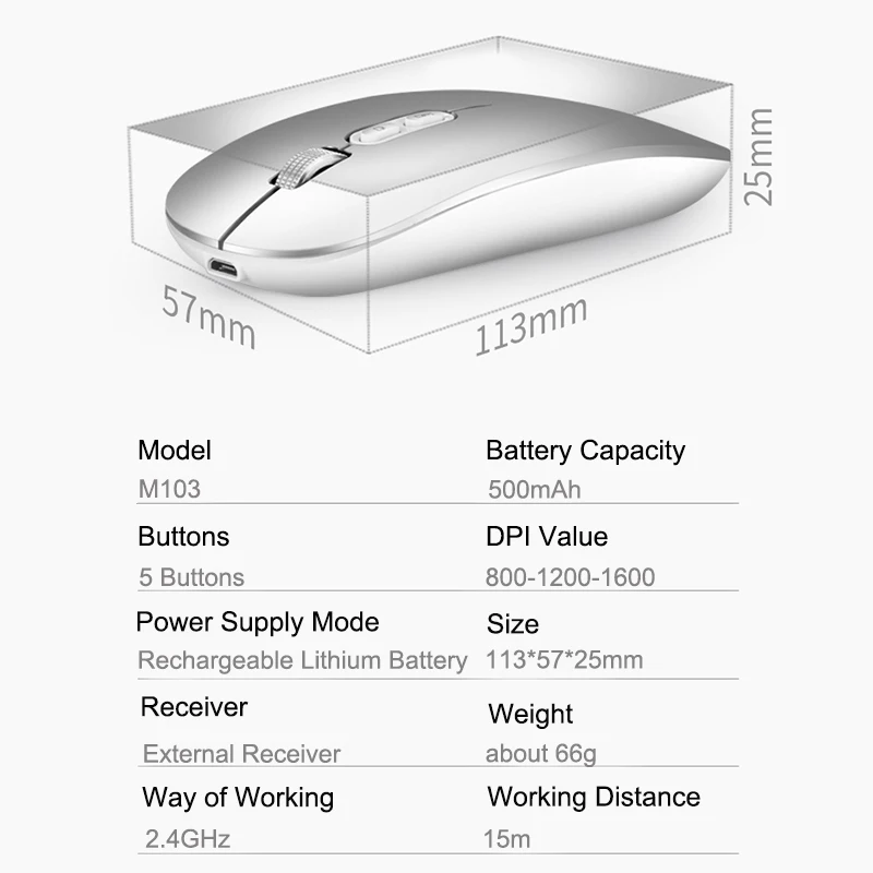 J JOYACCESS Wireless Mouse Silent 2.4GHz Mouse Computer Mause Rechargeable Built-in Battery USB Receiver Mice Ergonomic for Lap