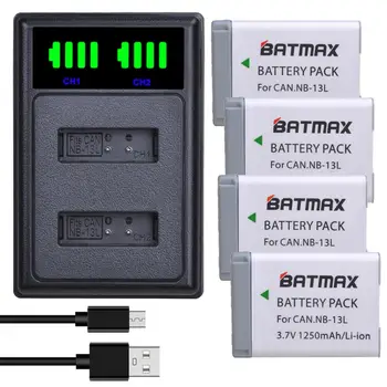 

Batmax NB-13L NB13L 1250mAh Battery+LED Dual Charger with Type C Port for Canon G7 X Mark II G7X PM165 G5 X G5X G9 X G9X SX620