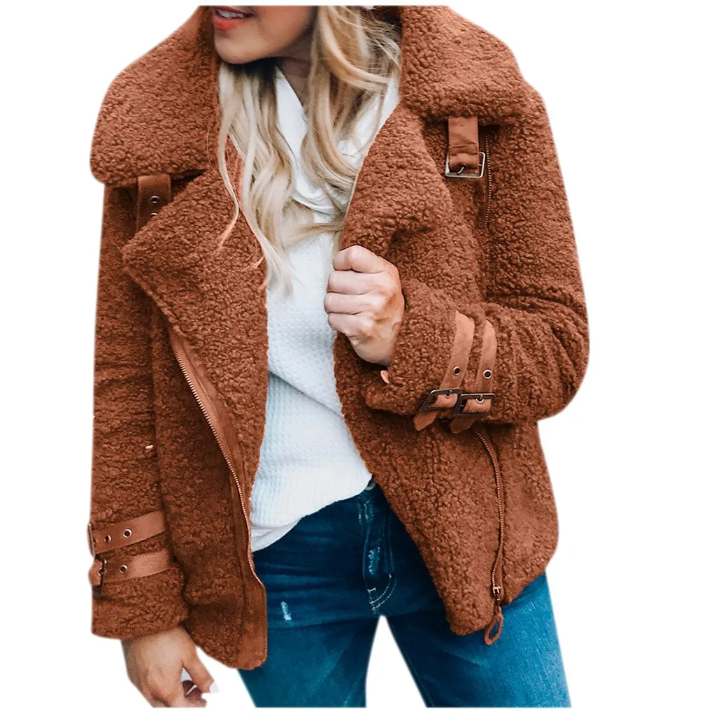 Jaycosin Fashion Women Casual Fleece Winter Warm Jacket Coat Stylish Long Sleeve Comfortable Soft Short Overcoat Outercoat 26#4