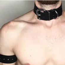 Сексуальный мужской кожаный ремешок, ошейник для рабства, поводок для шеи, эротический БДСМ, секс-игры для взрослых, игрушки, металлическая пряжка, нарукавные кольца, жгут