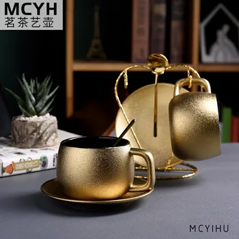 

Dubai Style Golden Coffee Mug Set Household Minimalist Modern Tea Cup Set Nordic Afternoon Tea Flower Tea Cup