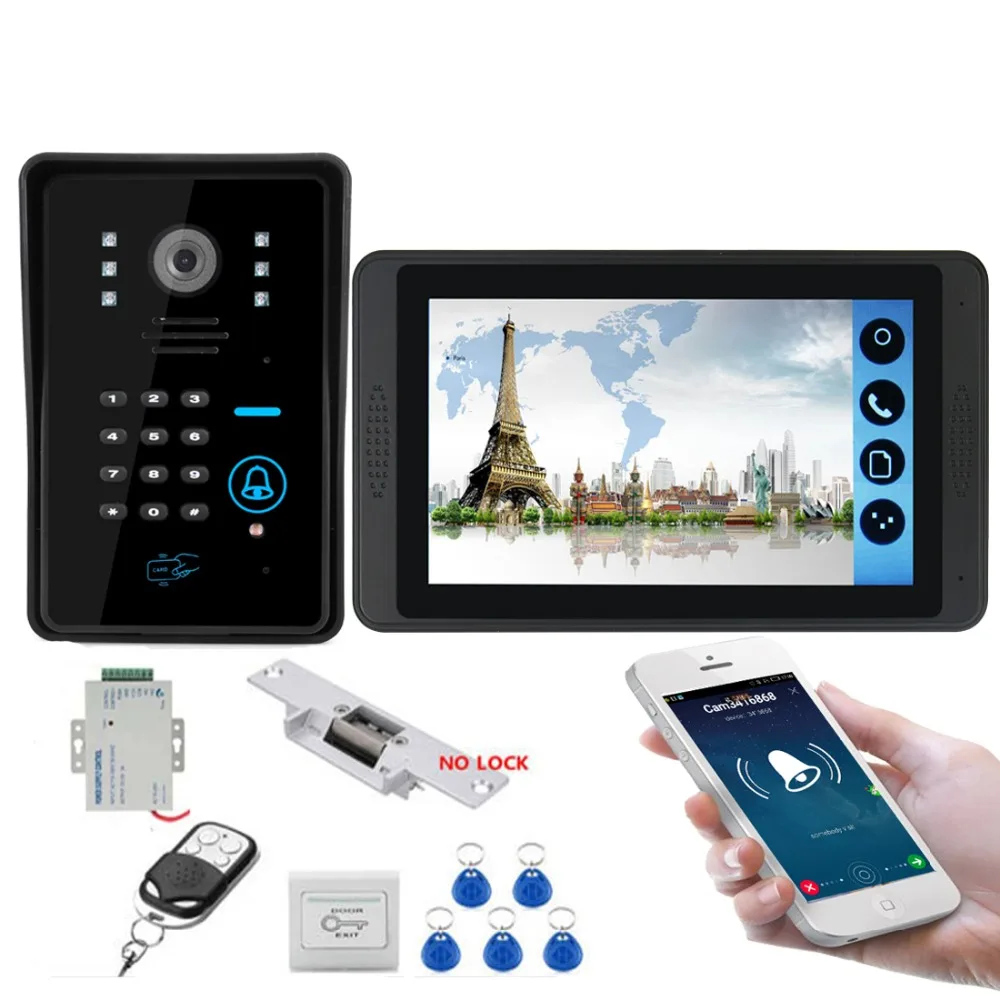 Видеодомофон 7 дюймов монитор Wifi беспроводной видео дверной звонок RFID пароль камера домофон система + дверной замок