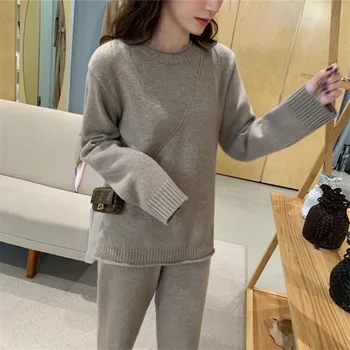 

CBAFU spring autumn women sweater two piece set knitted tracksuit fashion pullovers elastic soft sporting suit female knit P590