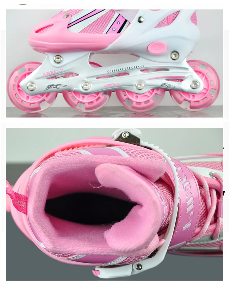 New 1 Set Inline Children Kids Teenagers Ice Skates Shoes Adjustable Washable PU Wheels Patines
