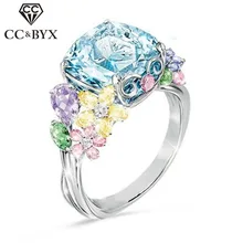 CC модные ювелирные кольца для женщин красочный кубический цирконий камень площадь Принцесса обручальное кольцо Anel Прямая CC2329