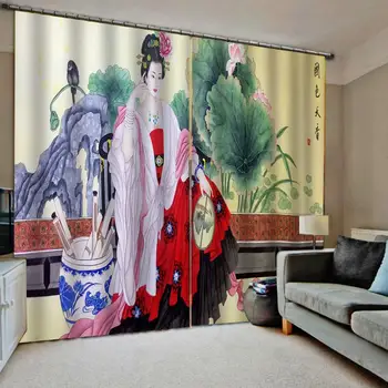 

3D Blackout Curtains For Living room Bedding room Drapes Cotinas para sala Oil painting, lotus leaf, beauty custom curtains