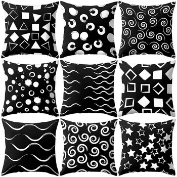 

Black Triangle Circle Star Pillow Case Cushion Cover Home Chair Sofa Car Decor Pillowcase With Black Pattern Elements