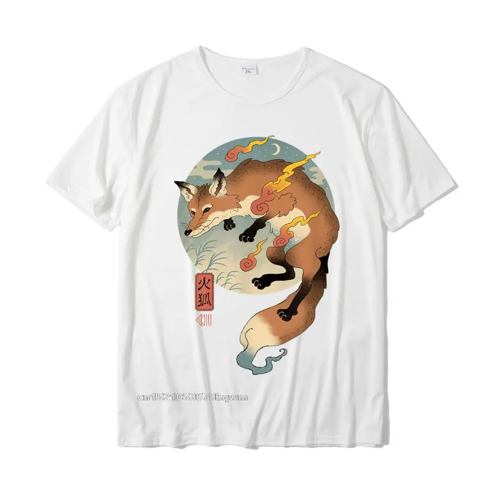New Design Men Top T-shirts Crew Neck Short Sleeve 100% Cotton Fire Fox Ukiyo-e T-Shirt__3213 Tops & Tees Unique T-Shirt Fire Fox Ukiyo-e T-Shirt__3213 white