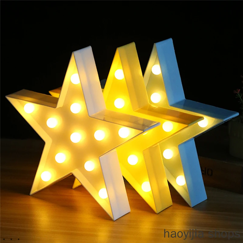 

New LED night light subtitles five-pointed star light bedroom wall hanging decoration 3D stars Valentine's Day gift decoration