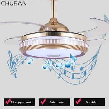 

Retro Music Ceiling Fans Smart App Invisible Led Lamp Bluetooth Audio Ceiling Light with Remote Control Restaurant Lamp Home Fan