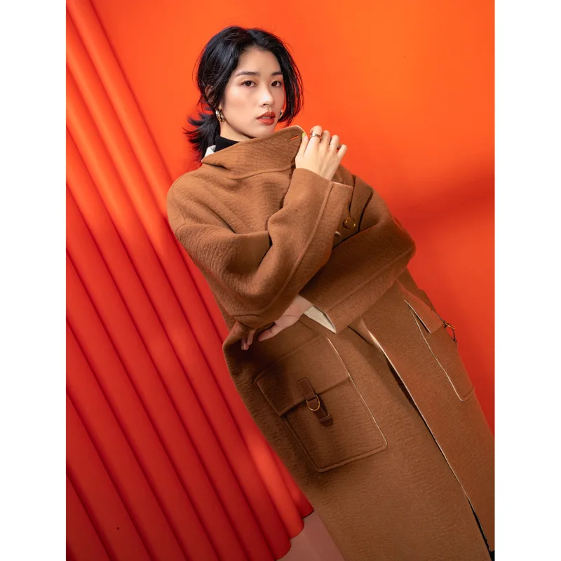 Winter Autumn 50% Cashmere Coat Alpaca Warm Winter Coat Women Long Wool Coat Office Lady Slim Female Overcoat Oversize Plussize