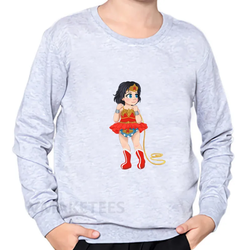 Детские толстовки с капюшоном с мультяшным принтом Wonder Woman Осенняя хлопковая толстовка для мальчиков и девочек Повседневная забавная одежда для малышей KYT5211 - Цвет: 5211G-Gray