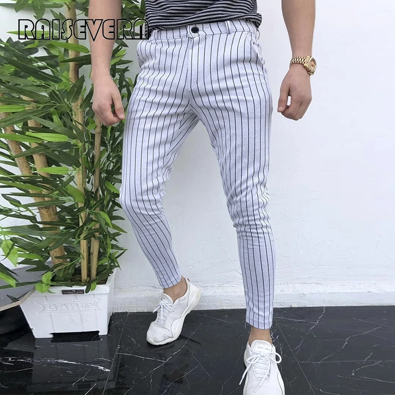 Striped Men's Casual Pants Joggers Trousers Long Sweatpants Male Elastic Bodybuilding Streetwear Business Formal Pants