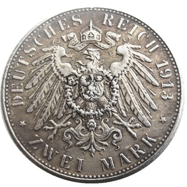 Германия 2 Марка 1913 посеребренные копии монет