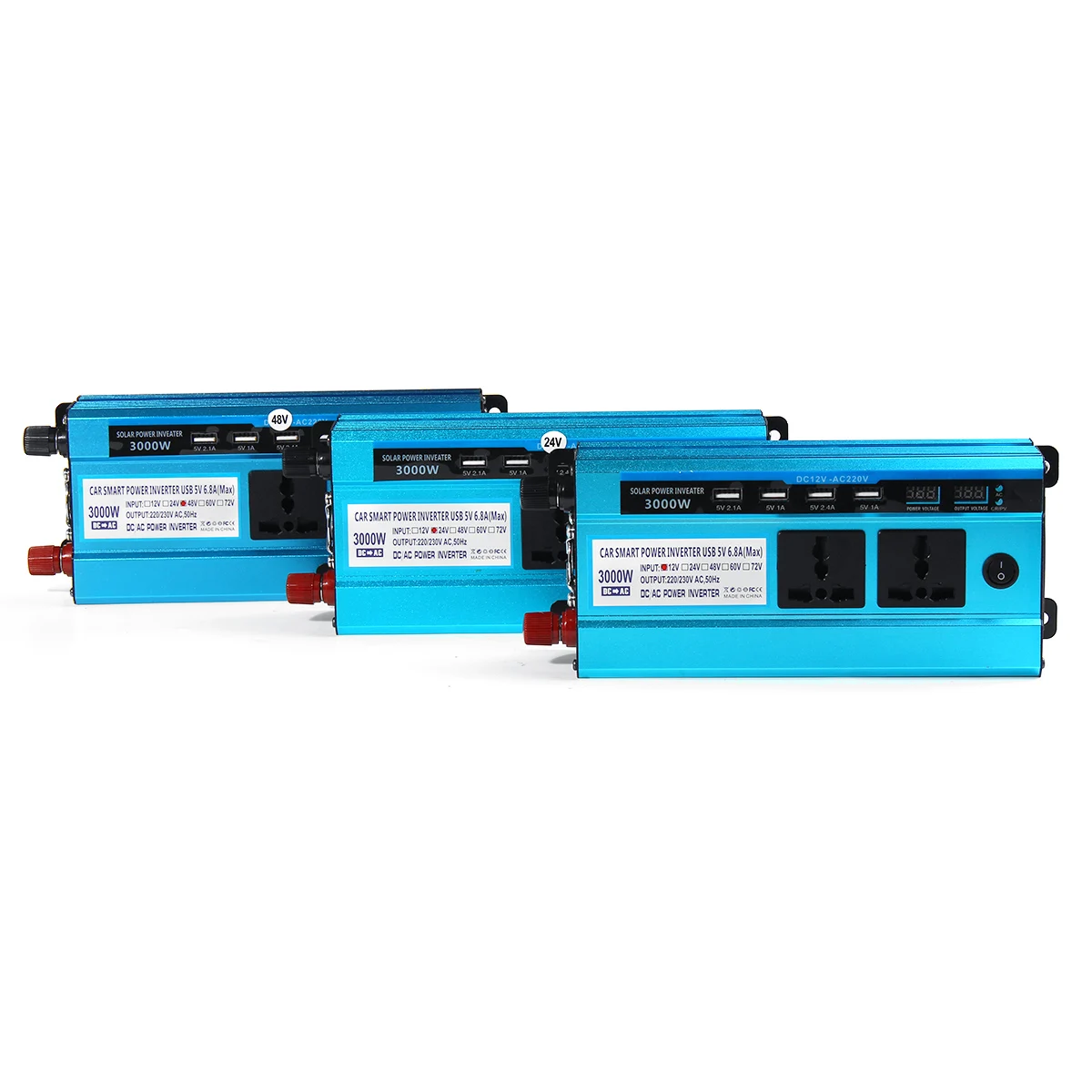 Conversor de Transformador de Tensão do Inversor 48v para ac Led para Casa do Carro Inversor Solar 220v 3000w 4 Usb Display dc 12v 24v tensão do inversor 4 usb display led para casa do carro