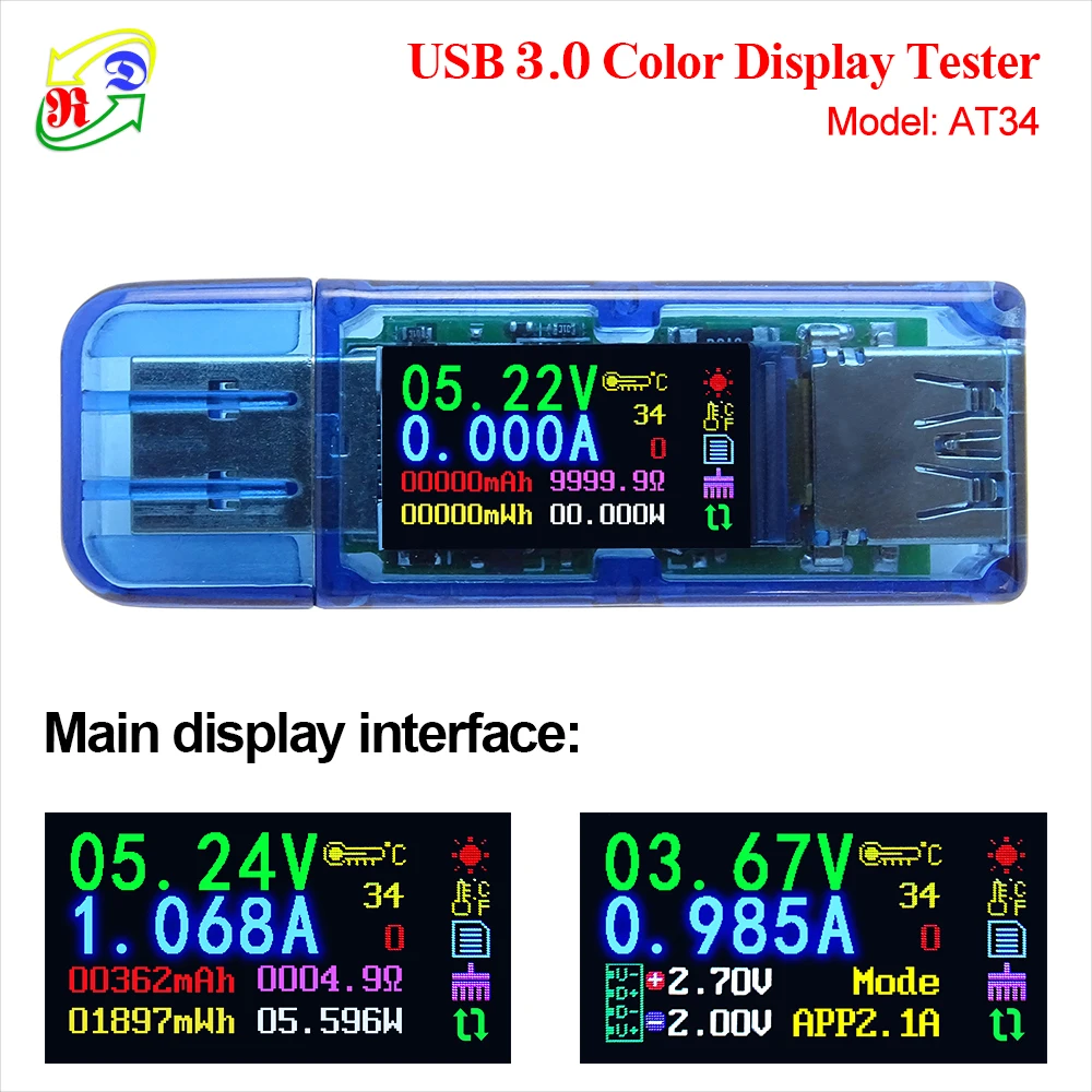

AT34 AT35 USB 3.0 color LCD Voltmeter ammeter voltage current meter multimeter battery charge power bank USB Tester