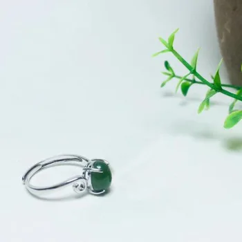 

Real Certified Natural Hetian Jasper 925 Sterling Silver Fine Jewelry Green Jade Ring Adjustable High Quality Best Gifts