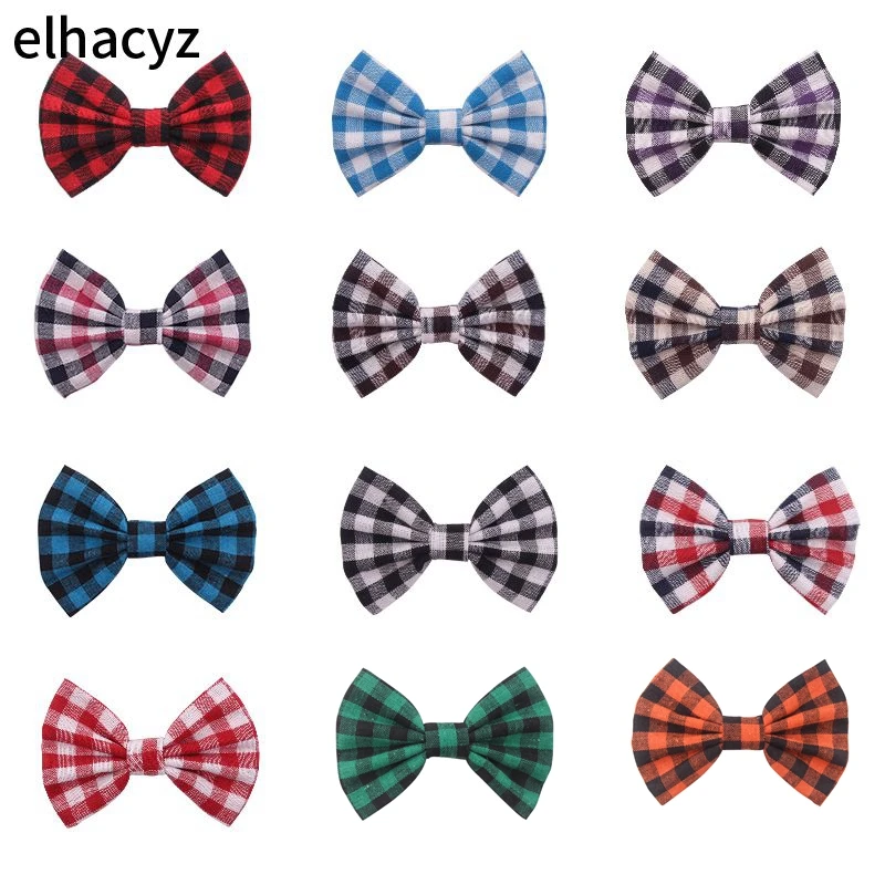 12pcs/lot 5'' Plaid Hair Bow With/Without Clip For Kids And Children Headband Girls DIY Hair Bows Headbands Hair Accessories