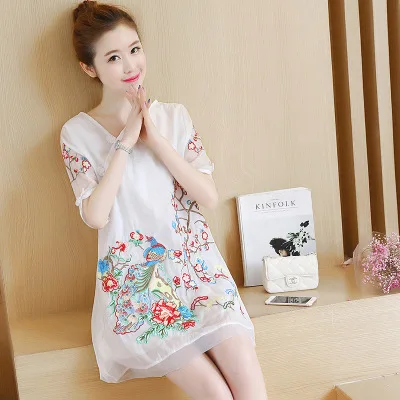 qipao vestido Ретро китайское платье cheongsam традиционная вышивка павлин платье до колен китайское платье qipao qi pao - Цвет: color1