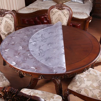 

HAZY PVC Tablecloth Waterproof Round Table Cloths Round Table Cover Flower Pattern for Kitchen Protect the Desktop Soft Glass