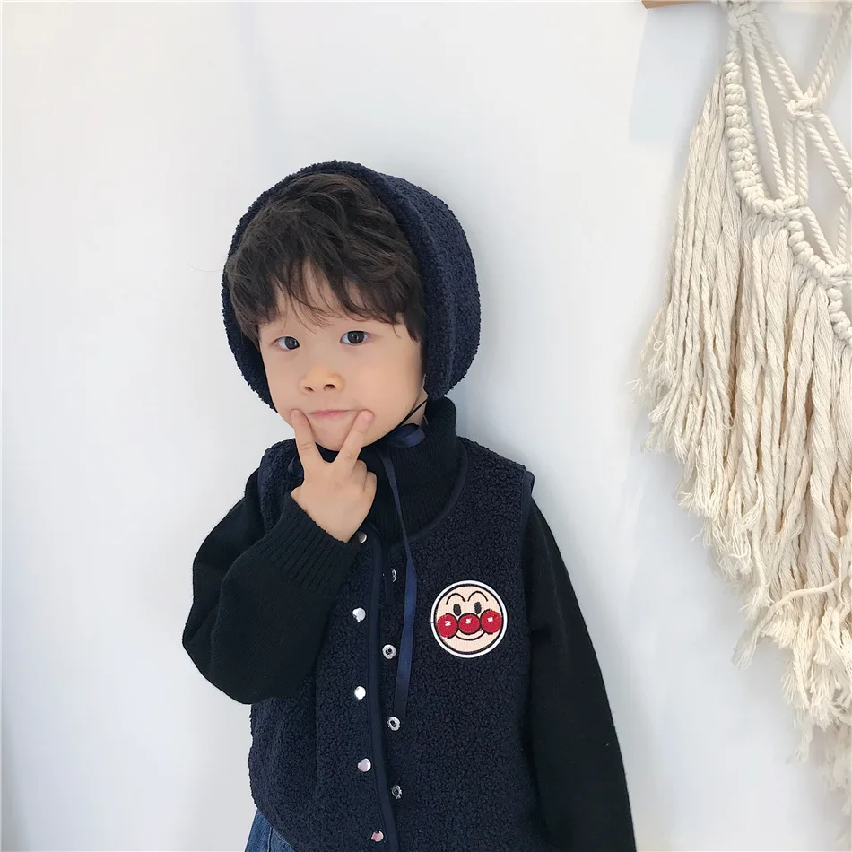 Tonytaobaby Autumn Winter Wear New Style Baby Boys and Girls Cartoon Fluffy Double-sided Wearable Vest with Scarf