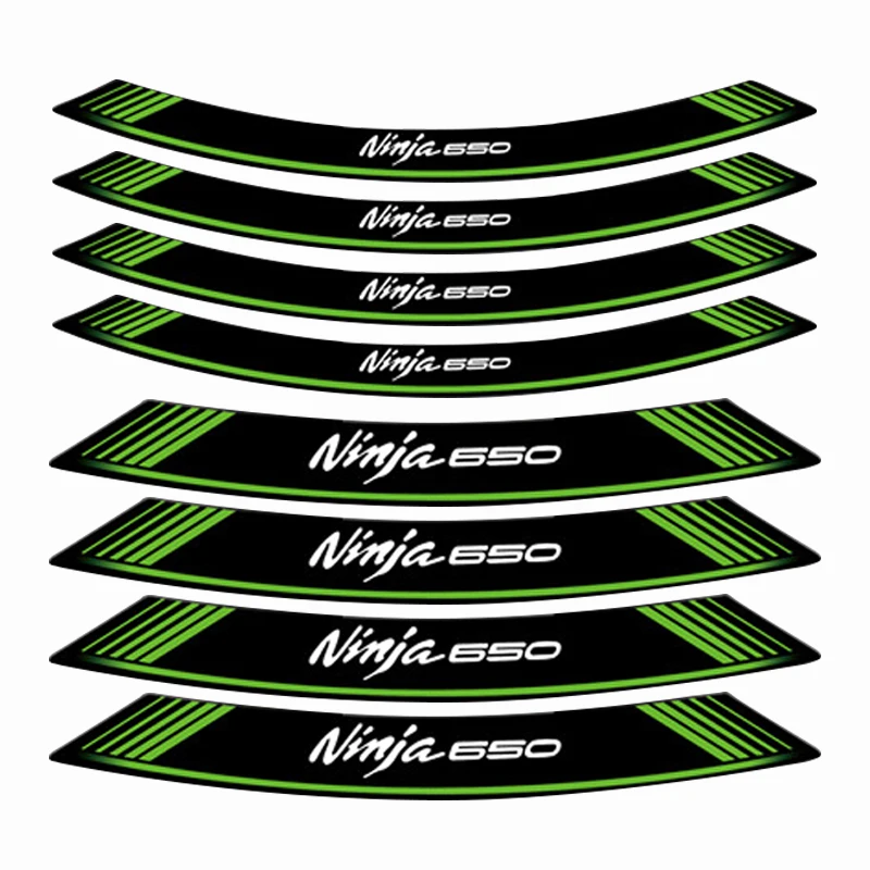motorcycle sticker stripe model logo wheel stickers tires waterproof decals for KAWASAKI ninja650 a set of 8 pcs - Цвет: green