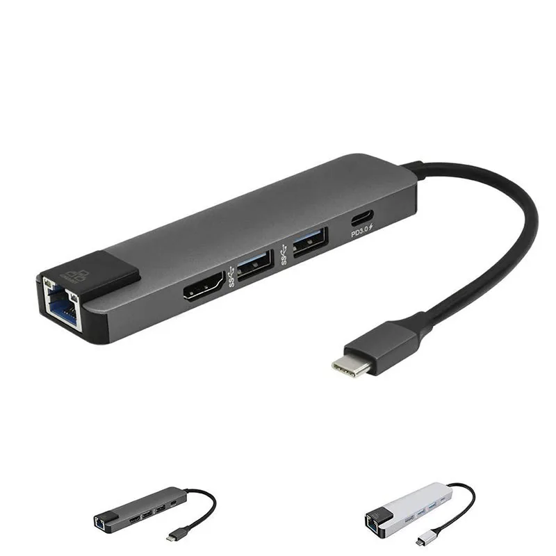 5 в 1 usb type C концентратор Hdmi 4K USB C концентратор к Gigabit Ethernet Rj45 Lan адаптер для Mac book Pro Thunderbolt 3 USB-C зарядное устройство