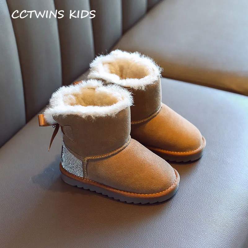 Camel CCTWINS Kids Shoes Winter Children Fashion Rhinestone Snow Boots Girls Genuine Leather Shoes Baby Butterfly Shoes SNB133 - Цвет: Camel